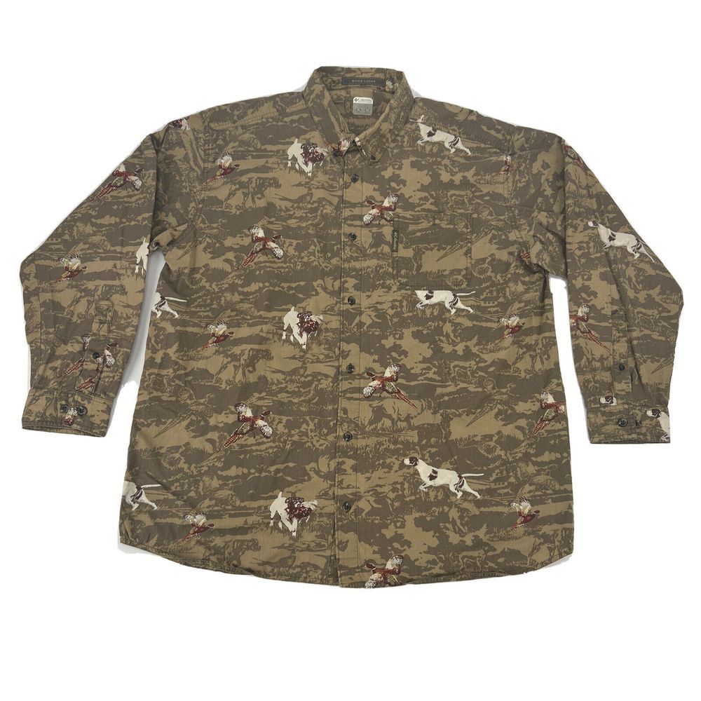 Columbia River Lodge Shirt‎ Mens XL Tan Button Down Duck Mallards Hunting Camp